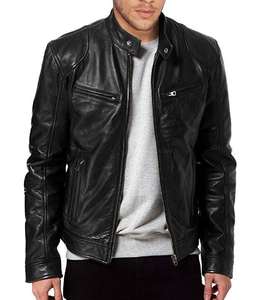 Chaquetas de Moda Otoñal para Hombre, Cuello Alto, Ajustadas, Tallas Grandes, con Cremallera, Chaqueta de Cuero PU, Chaqueta de Motociclista de Cuero para Hombre - Product Image 1