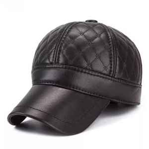 Sombrero de camionero de invierno de cuero de oveja Real 100% para hombres, diseño personalizado con bordado para deportes, estándar internacional - Product Image 1