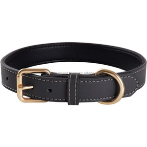Collar de perro de cuero cosido blanco ligero y cómodo en cuero genuino negro marrón o rojo con herrajes de latón ajustables - Product Image 4