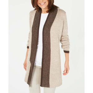 Cardigan Marrone da Donna Karen Scott con Bordo a Contrasto, Taglia Media, per la Stagione Autunnale - Product Image 1