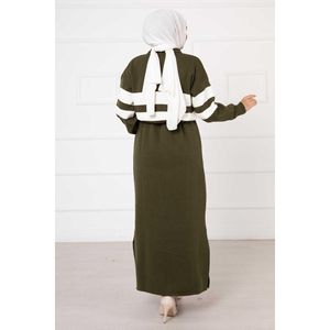 Robe kaki décontractée en tricot à fermeture éclair avec décoration à motif style taille tunnel - Product Image 2