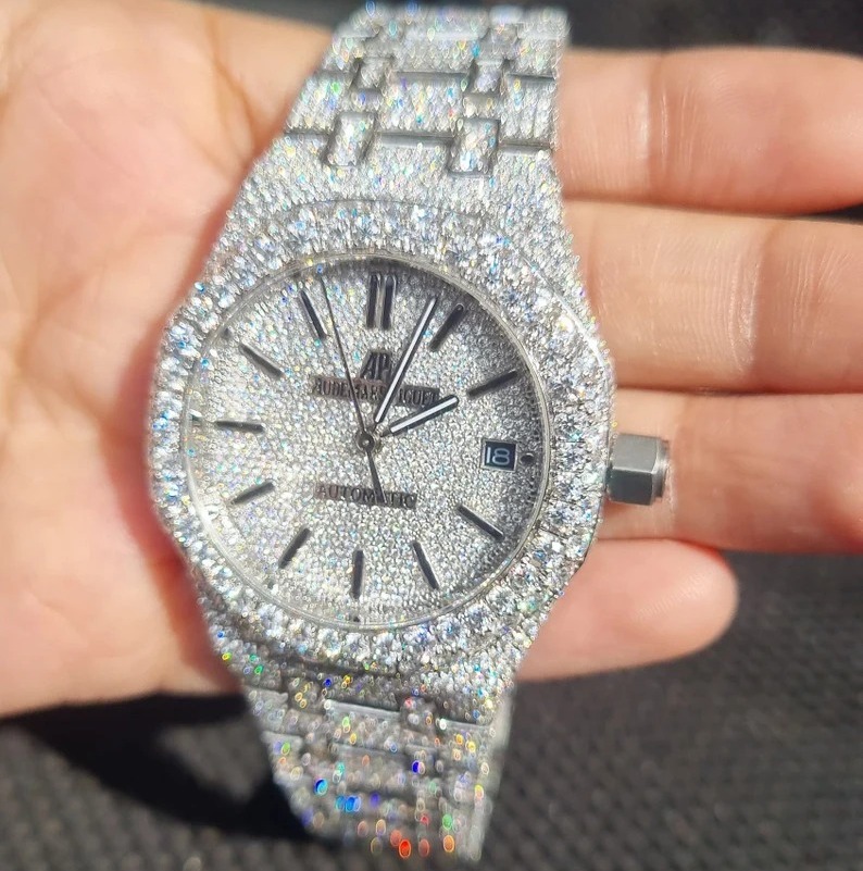 Moissanite Diamant Iced Out Ap Horloge Moissanite Pols Analoog Horloge Vvvs Duidelijkheid Cadeau Voor Mannen Vrouwen Aangepast Horloge Sieraden