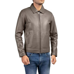 Customized Men's Genuine Leather Winter <b>Jacket</b> 2026 <b>Slim</b> <b>Fit</b> Stand Collar Front Logo Waterproof & Breathable - Product Image 5