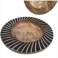Lot de 2 Plateaux en bois de manguier naturel Assiettes de service en bois Poignée en bande Salade Fruits Nourriture Cookie Apéritif Plats de service