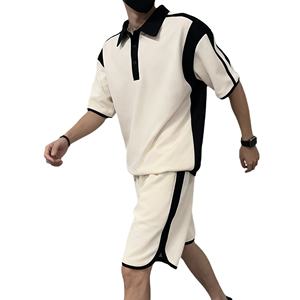 Ensemble deux pièces pour homme, été, sport, décontracté, ample, respirant, tricoté, uni, 220g, manches courtes, short, nouveau 2025 - Product Image 3