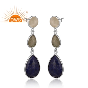 Meilleure vente de boucles d'oreilles en argent sterling avec pierres précieuses naturelles multiples fabricant de bijoux personnalisés - Product Image 2