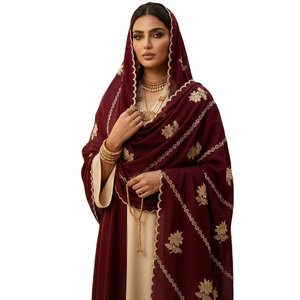Châle islamique pour femme en voile de polyester, motif floral brodé de strass dorés multicolores, respirant, grande fleur en coton, mode estivale - Product Image 1