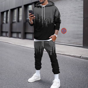 Ensemble de survêtement unisexe en coton à fermeture éclair, imprimé, pantalon de jogging, sweat-shirt, molleton, hiver, vente en gros - Product Image 5