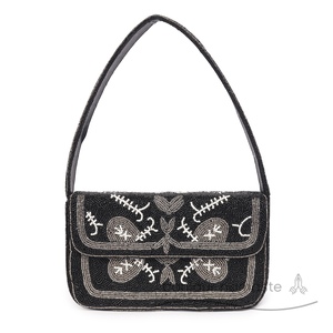100% di Design Paisley indiano nero fatto a mano | Borsa di dichiarazione ricamata a mano con perline di vetro - Product Image 4