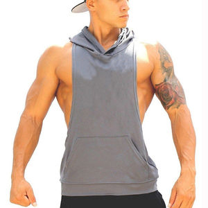 Workout <b>Men's</b> Hooded Gym Sports Bodybuilding Gym Strangler Cotton Fleece <b>Muscle</b> <b>Fit</b> Sleeveless Hoodie Gym Stringer <b>Vest</b> OEM - Product Image 4