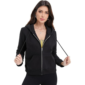 Logo personnalisé en gros Crop Tops femmes à capuche sérigraphié à manches longues blanc épais Sports d'hiver Gym Crop Zip up Hoodie femme - Product Image 4