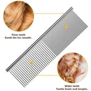 OEM High Quality Stainless Steel Rounded Teeth Non-Slip Grip Simple Dual Density Grooming <b>Comb</b> for Long/Short Haired Dogs - Product Image 5