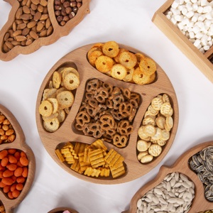 Plateau à collation rond en bois de hêtre à 5 compartiments - Plateau de service divisé de 30 cm - Plateau en bois naturel pour noix, bonbons et apéritifs - Product Image 3