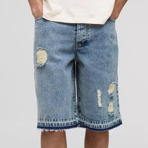 Shorts en jean décontractés pour hommes, patchwork, haute qualité, respirant, coton écologique, extensible, vêtements de rue d'été - Product Image 1