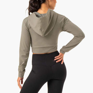 Sudadera con capucha recortada en blanco para mujer al por mayor sudadera con forro polar personalizada con mangas largas para ropa informal y deportiva - Product Image 4