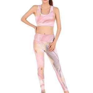 Women High Waist Yoga Set Spandex Polyester Breathable 2 Piece Gym Wear Fitness Sportswear Workout Suit <b>Adjustable</b> <b>Strap</b> - Product Image 1