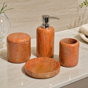 Ensemble d'accessoires de salle de bain de luxe moderne écologique quatre pièces blanc argenté en gros : distributeur de savon, gobelet, pot et porte-savon - Product Image 1
