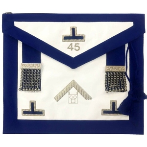 Regalia Masónica: Delantal de Maestro Masón de la Logia Azul de Pensilvania, con Borde Azul Rey y Borlas de Cadena Metálica, Servicio OEM - Product Image 1