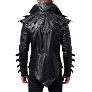 เสื้อแจ็คเก็ตหนังสไตล์โกธิคสำหรับผู้ชาย ปกแหลมแบบนักขี่มอเตอร์ไซค์ ทำด้วยมือจากหนังแท้ ตัดเย็บตามสั่ง เสื้อโค้ทฤดูหนาว ขายส่ง - Product Image 4