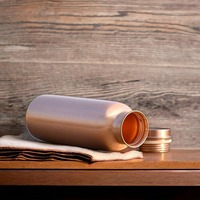 Nouvelle bouteille d'eau en cuivre pur artisanal ALAM CW4252 de 1 litre avec couvercle, revêtement anti-corrosion, écologique, passe au lave-vaisselle