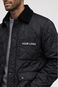 Veste matelassée de travail noire pour homme avec col chemise, logo personnalisé OEM ODM, veste rembourrée, couture en diamant, manteau d'hiver isolé - Product Image 5