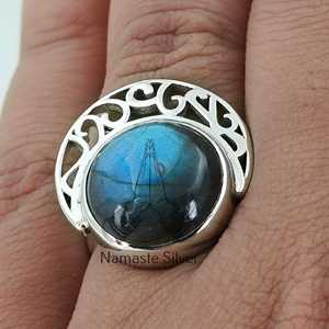 Handmade 925 Sterling <b>Silver</b> Boho Style Labradorite <b>Ring</b> Natural Gemstone <b>Statement</b> Promise Jewelry Fine Fashion Gift for Her - Product Image 1