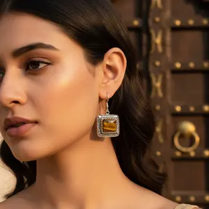 Pendientes de Moda para Mujer con Ojo de Tigre, Plata 925, Oro Rosa, Oro Blanco, Piedras Principales: Granate, Amatista, Diamante, Joyería con Piedras Preciosas - Product Image 2