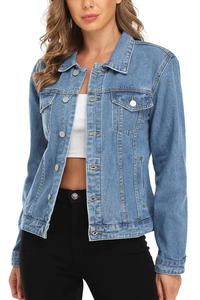 Plus Size Women's Casual Streetwear Denim Jacket Button <b>Detail</b> Washed Finish Comfortable Classic Design Durable Material - Product Image 3