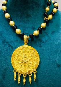 Atrapasueños de Latón Chapado en Oro con Cuentas Azules y Cadena Circular, Amuleto de Moda para Bodas, Atrae Prosperidad, Amor y Vida - Product Image 2