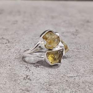 Bague pour femme en argent sterling 925, pierre précieuse citrine naturelle, pierre de naissance de novembre, triple pierre, bijoux faits à la main pour Noël - Product Image 2