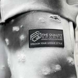 Black & White Distress Cotton Fleece Sweatpants Loose Vintage Ripped Casual Sun Faded Pants With Washed Bottom Spray <b>Trouser</b> - Product Image 5