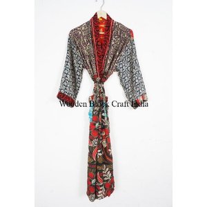 Robe longue vintage en soie à imprimé floral pour femme, manches longues, printemps-été, multicolore, vêtements de nuit, vente en gros, kimono - Product Image 6