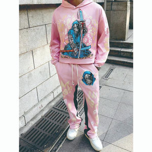 High Quality Winter Oversized Heavyweight Drawstring Hooded Wide Leg Straight <b>Pant</b> Man Tracksuit Set 100% Cotton - Product Image 2