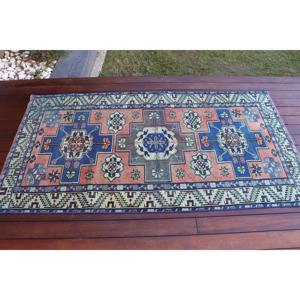 Alfombra Turca de 3.2x6 pies (96x184 cm), Alfombra Vintage Azul Ombré - Product Image 3