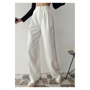 Pantaloni Palazzo Basic a vita alta bianchi da donna con gamba larga alla moda e comodi - Product Image 1