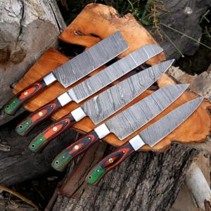 Juego de Cuchillos de Cocina de Acero de Damasco Hechos a Mano de Primera Calidad, 5 Piezas, Cuchillería Profesional para Chef, Ecológica, Ergonómica, con Mangos Ambidiestros - Product Image 1