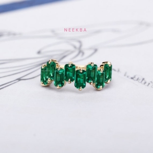 Bague émeraude unique faite à la main en or massif 14 carats taille émeraude de laboratoire remplacement de pierre précieuse disponible - Product Image 5