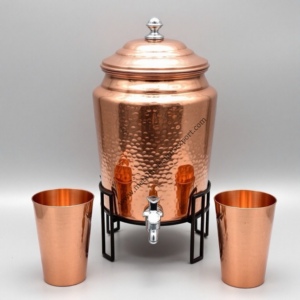 Réservoir de stockage d'eau en cuivre élégant avec pot distributeur de lunettes support en métal pour usage domestique pot d'eau potable meilleure qualité - Product Image 3