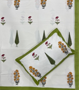 Ensemble de literie imprimé cyprès indien Super King Size Bloc à main de qualité supérieure imprimé pur coton vert blanc lit de luxe aux couleurs - Product Image 2