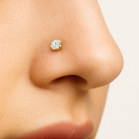 Piercing de Nariz de Oro Sólido de 14K, 2mm, con Zirconia Engastada en Garra, Poste Curvo de 18G, Hipoalergénico, Unisex, Diseño Atractivo, Suministro de Fábrica JJ Bravo