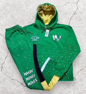 ชุดเสื้อฮู้ดผ้าซาตินมีฮู้ดสำหรับผู้ชายพิมพ์โลโก้บนหน้าจอออกแบบได้ตามต้องการมีฮู้ดเสื้อครอปแบบมีฮู้ดและกางเกงซ้อนกัน450gsm ชุดวอร์มใส่วิ่งสำหรับผู้ชาย - Product Image 1