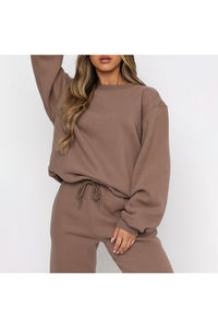 Conjunto de ropa de jogging de algodón de tela polar con logotipo personalizado, chándal de colores en contraste para mujer - Product Image 2