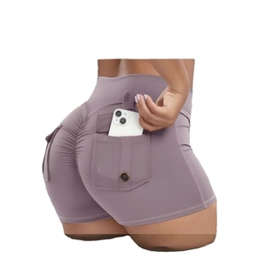 Women High Waist Elastic Waist Compression V Cut Scrunch Back Shorts with <b>Pockets</b> Spandex/Nylon Print Quick Dry - Product Image 3