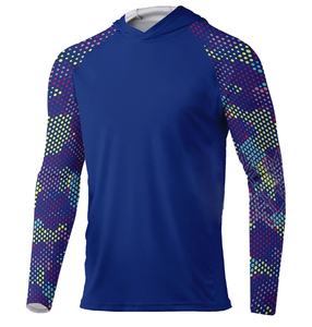 Sweat à capuche de pêche en polyester à manches longues séchage rapide caractéristique légère UPF50 + chemise de pêche à capuche grande taille disponible en gros - Product Image 1
