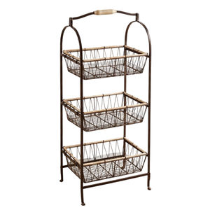 Wholesaler Custom Shape Iron <b>Wire</b> <b>Basket</b> 3 Tier Tabletop Vegetables and Fruits Storage <b>Basket</b> With Handle Bronze Finished - Product Image 1