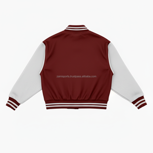 Premium 380 GSM Wool Blend Varsity <b>Jacket</b> Maroon Body <b>White</b> Sleeves Custom Chenille Embroidery Logo Varsity <b>Jacket</b> for Men - Product Image 2