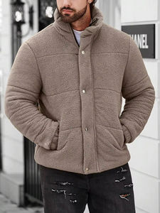 Men's <b>Sherpa</b> Fleece Puffer Jacket Worsted <b>Fabric</b> Stand Collar Hooded Design Customizable Options Quick-Dry Breathable Warmth - Product Image 5