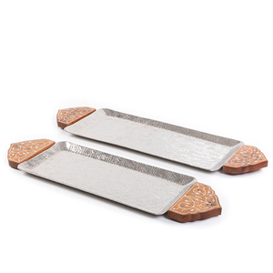 Plateau en aluminium haut de gamme plateau de service pour fête de mariage plateau de restauration décoratif pour serveur de Dessert alimentaire ensemble de 2 - Product Image 1