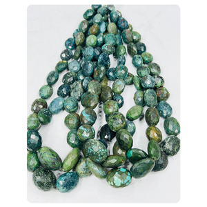 Perles de forme ovale à facettes en turquoise tibétaine naturelle AAA Taille 18 à 25mm Brin de 14 pouces - Product Image 1