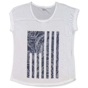 T-shirt bianca da donna Style & Co XXS/XS con grafica bandiera tropicale, in jersey traspirante, vestibilità slim, lunghezza corta - Product Image 1